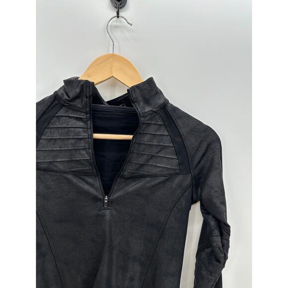 HPE Black Metallic Bronze 1/4 Zip Moto Jacket Pullover Textured Women Small - Picture 6 of 7